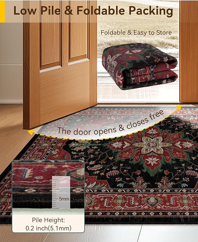 RELEANY Area Rugs 8'x10' Washable Non-Slip, Floral Vintage Distress Medallion - Image 7