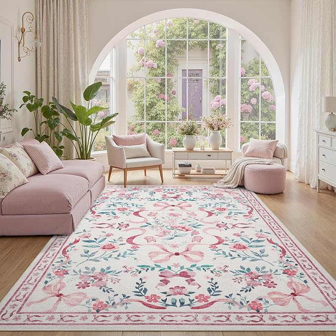 DCX Washable 5x7 Bow Rug, Cute Soft Low Pile Indoor Décor Carpet, Kid & Pet - Image 4