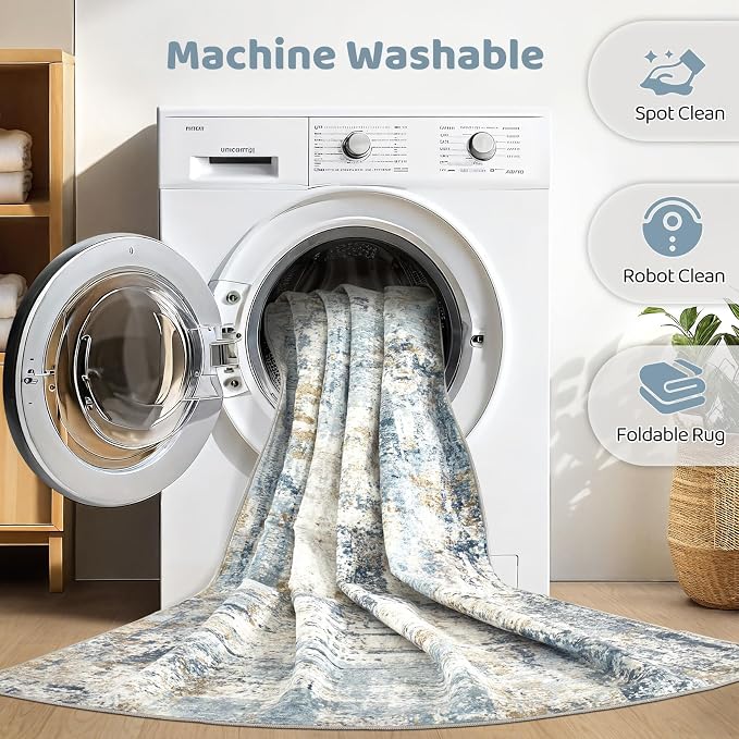 5x8 Area Rug Washable Rugs: Large Abstract Modern Soft Stain Resistant Indoor - Image 2