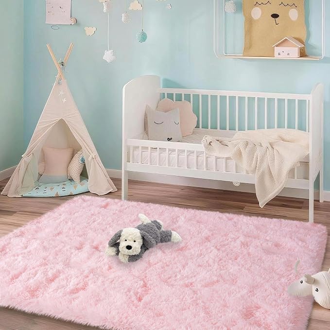Mugorn Pink Fluffy Soft Rugs for Girls Bedroom, 3x5 Ft Small Shaggy Area Rugs - Image 2