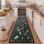 Unirea 2.6x8 Black Cat Runner Rug, Washable Non Slip Botanical Rug by UNIREA