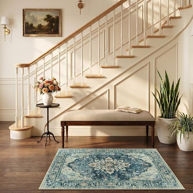 RELEANY Area Rugs Small 2'6"x4' Washable Non-Slip, Floral Vintage Distress - Image 2