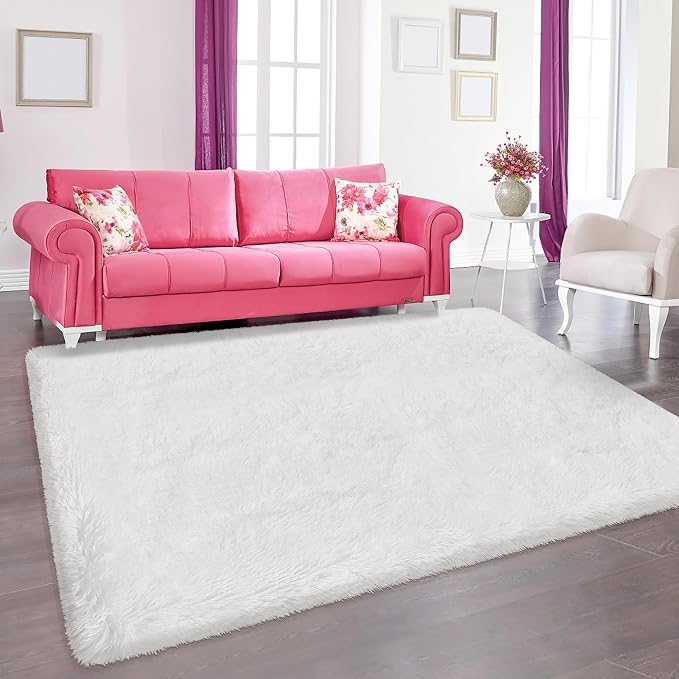 Soft Fluffy White Rug for Bedroom Living Room, 4x6 Furry Cream Area Rug Soft - Image 8