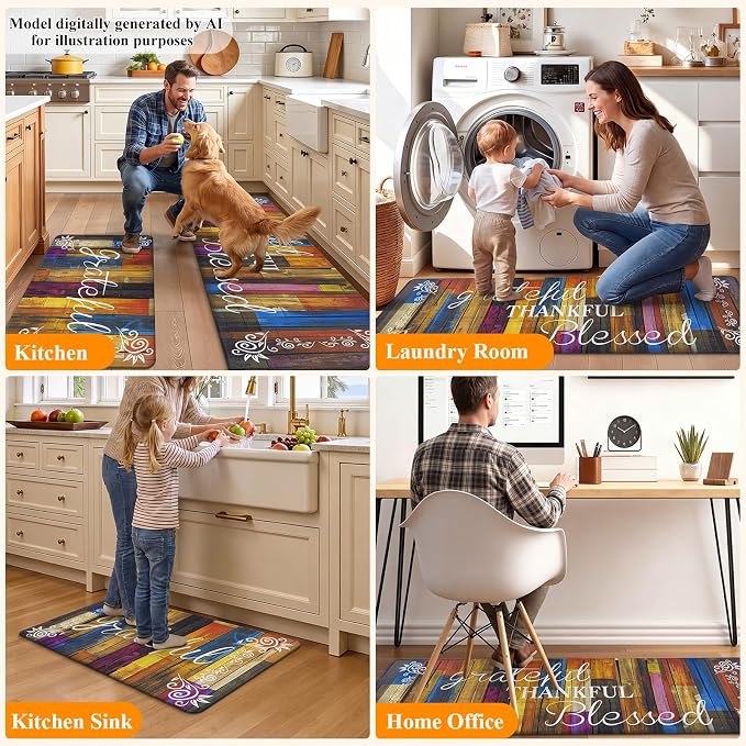 HEBE Anti Fatigue Kitchen Rugs Set of 2, Non Slip Cushioned Kitchen Mats - Image 7