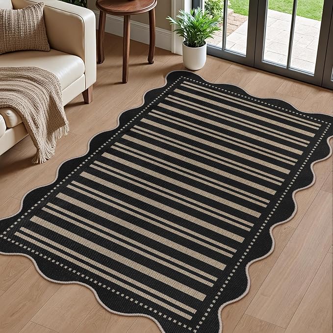 Striped Easy Jute Outdoor Patio Rug, 3x5 Washable Rugs by LORWER