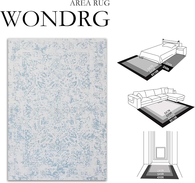 6x9 Fluffy Area Rug Blue Shag Neutral Carpet - Image 2