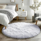 Round Rugs 5Ft White Circle Area Rug, Fluffy Fuzzy Bedroom Carpets - Image 6