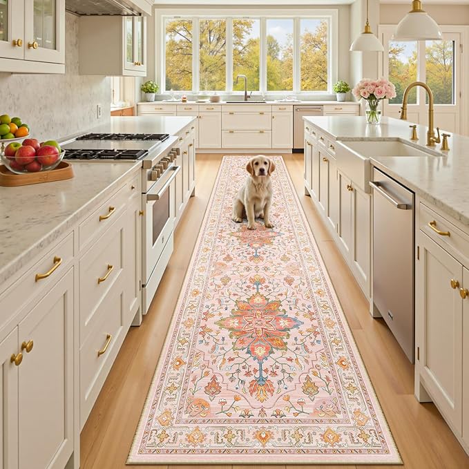 RELEANY Area Rugs Runner 2'x10' Washable Non-Slip, Floral Vintage Distress by RELEANY