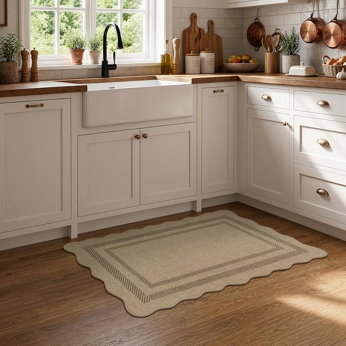LIVEBOX Scalloped Easy Jute Kitchen Rug, 2x3 Front Door Mat Indoor Outdoor - Image 3