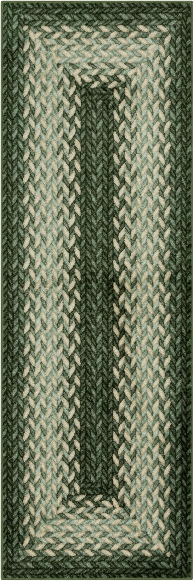 Maples Rugs Marion Bohemian Braided-Style Print Runner Rug – Made in USA – by MaplesRugs