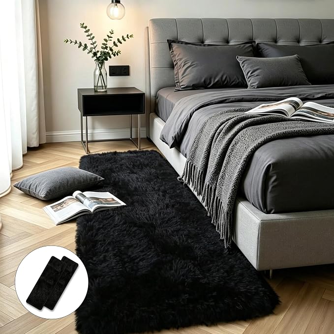 2x6 Black Fluffy Shag Rug for Bedroom, Soft Plush Fuzzy Washable Non Slip Floor - Image 3