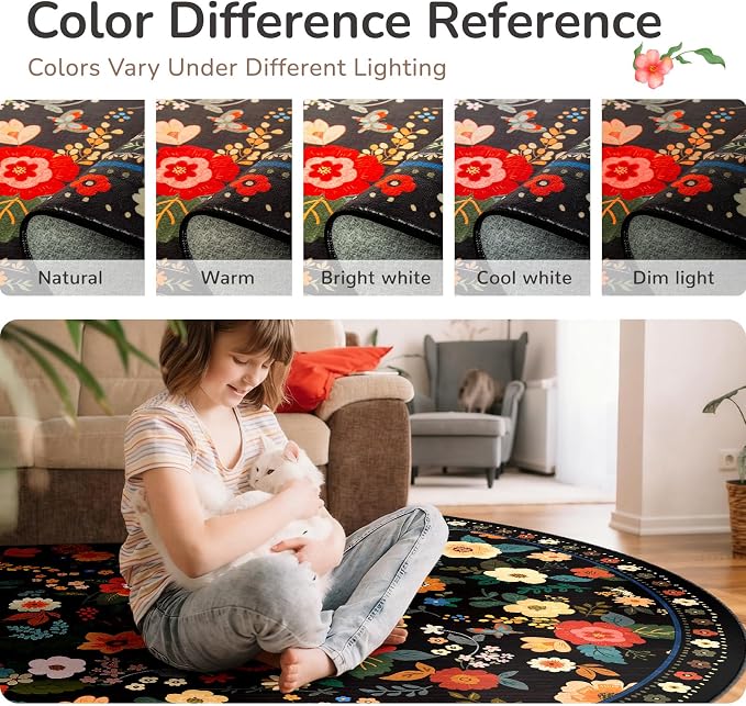 4x6 Area Rugs for Living Room Vacuum-Friendly Machine Washable Area Rug Flower - Image 5