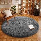 Ophanie Round Rug 5Ft Grey Circle Area Rugs, Fluffy Fuzzy Bedroom Carpet 5 Foot by Ophanie