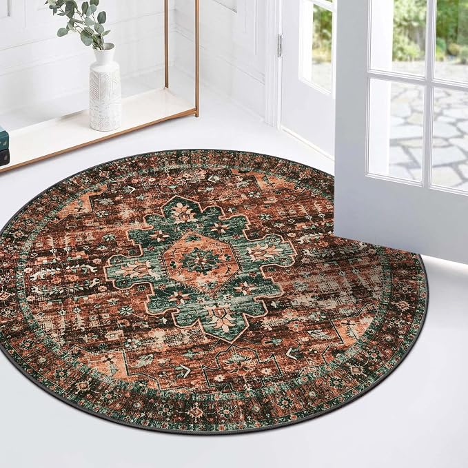 Moynesa Ultra-Thin Washable Round Rug - 3Ft Brown Entryway Rug Low Pile - Image 6