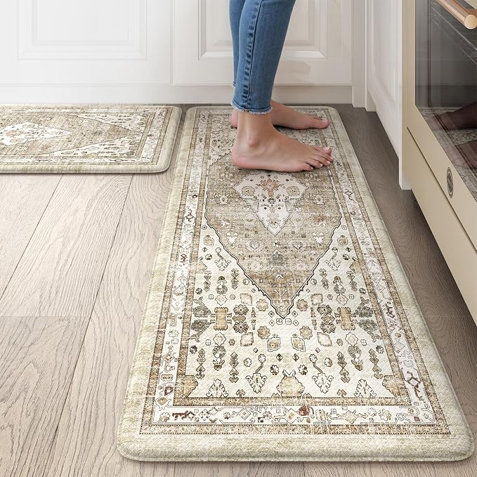 Collive Boho Kitchen Mats for Floor 2 Piece, Cushioned Anti Fatigue Kitchen Mat by Collive