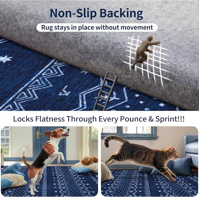 SERISSA 2x3 Rugs for Entryway, Washable Non-Slip Blue and White Small Area Rug - Image 5