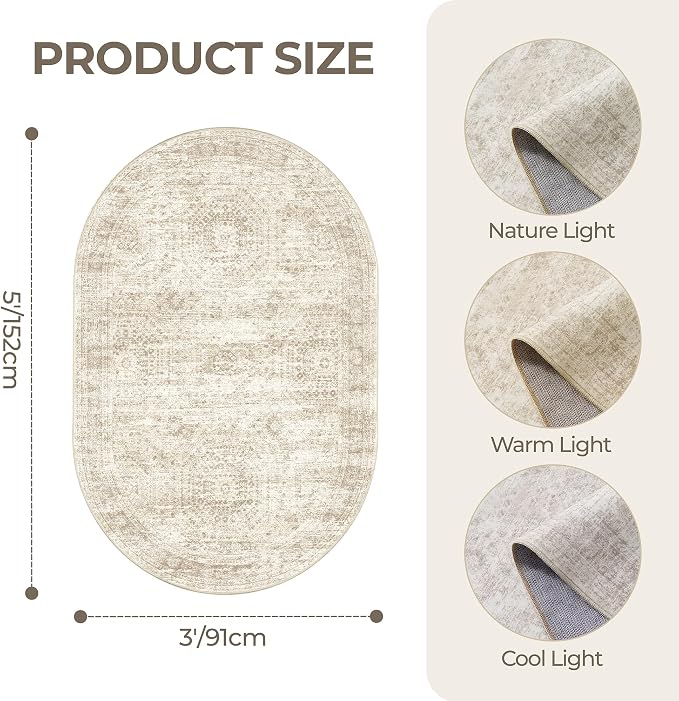 Oval Rugs 3x5 for Entryway, Washable Modern Non-Slip Area Rug for Kitchen - Image 2