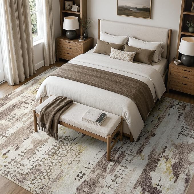 DCX Abstract Area Rug 5x7, Washable Brown Modern Rug - Image 3