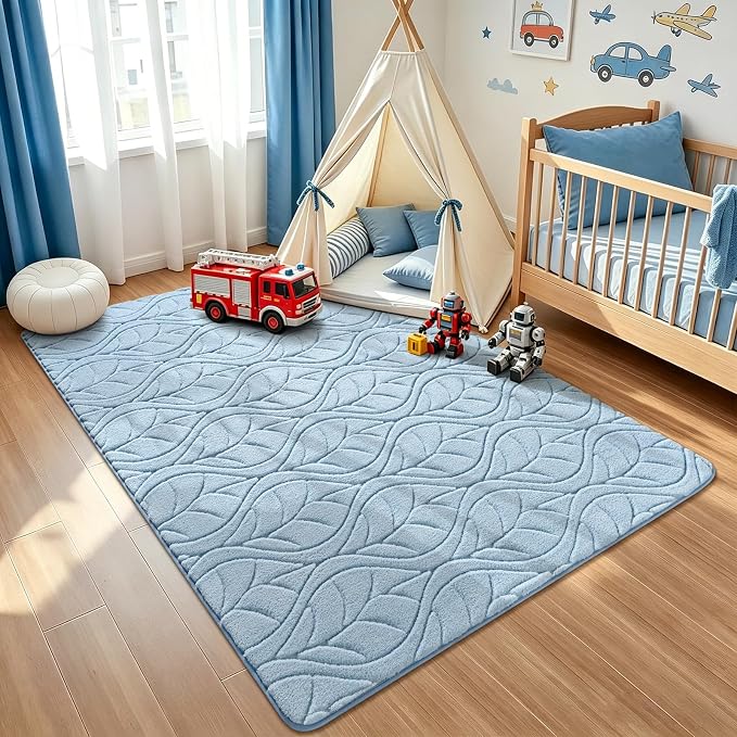 Macgace 3x5 Blue Area Rug, Washable Shag Carpet, Kids Room Nursery Rugs by Macgace