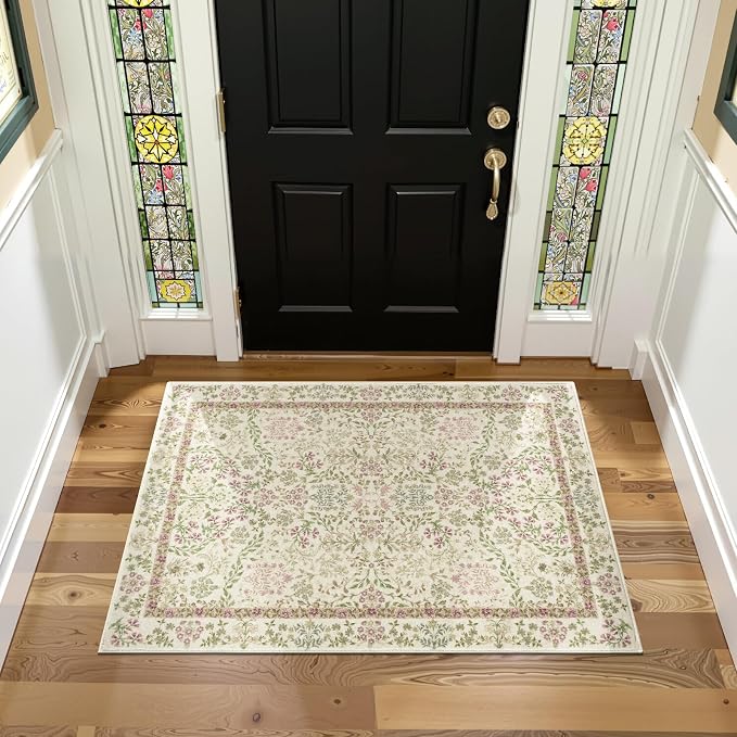 jinchan Zenith Floral 3x5 Area Rug Machine Washable Soft Low-Pile Non-Slip - Image 2