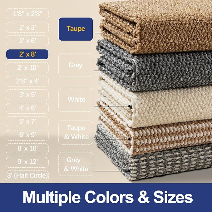 Faux Jute Hallway Runner Rug 2'x8', Washable & Non-Slip, Taupe | 0.27" Low Pile - Image 7