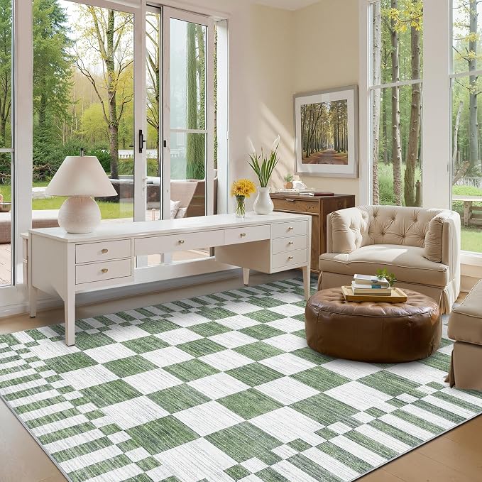 GarveeHome Sage Green Checkered Rug 4×6 Area Rugs - Image 2