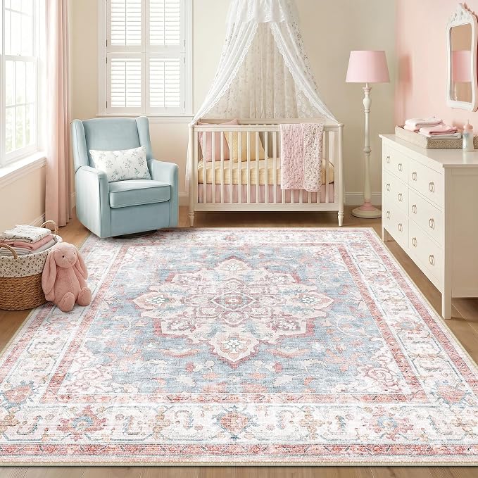 CAPALOCA Machine Washable Rugs Nursery Rug Sq6ft Cute Girl Non Slip Low Pile - Image 3