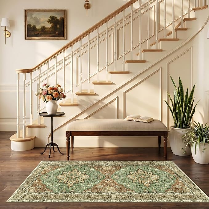 RELEANY Area Rugs Runner 2'6"x5' Washable Non-Slip, Floral Vintage Distress by RELEANY