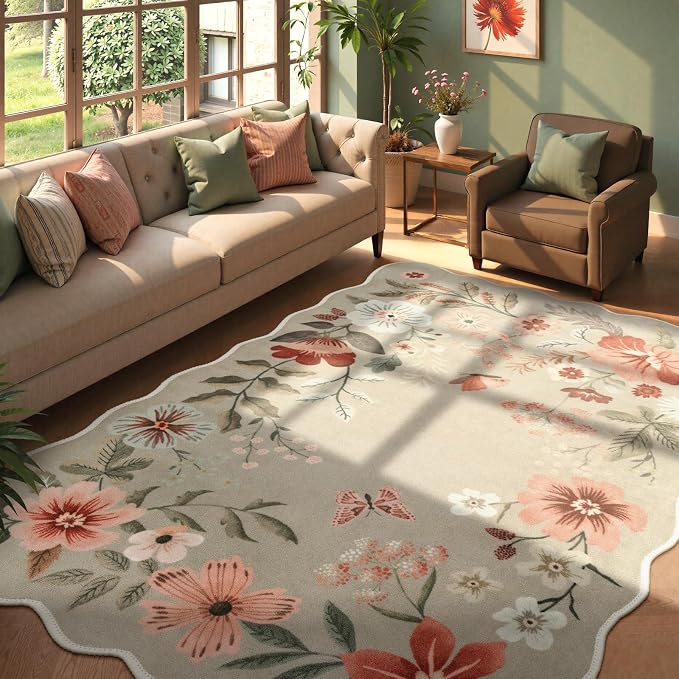 Lahome Floral Washable 6x9 Area Rugs, Soft Bedroom Rug by Lahome