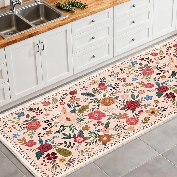 Washable Beige Red 2'6" x 10' Runners - Image 3