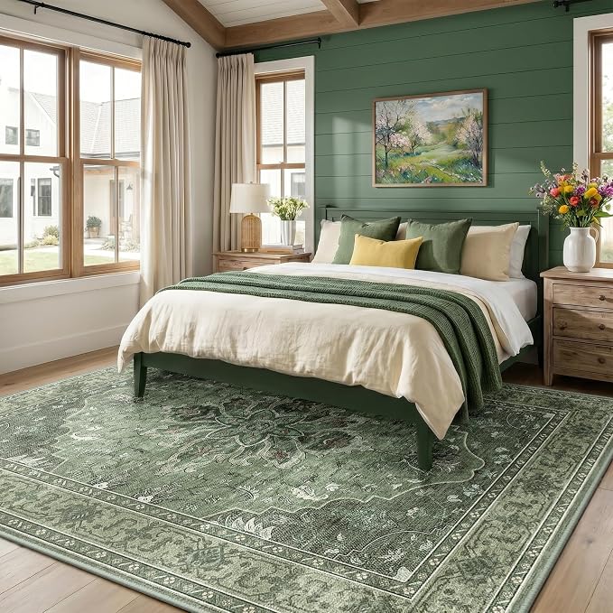 RELEANY Area Rugs 7'x10' Washable Non-Slip, Floral Vintage Distress Medallion - Image 2
