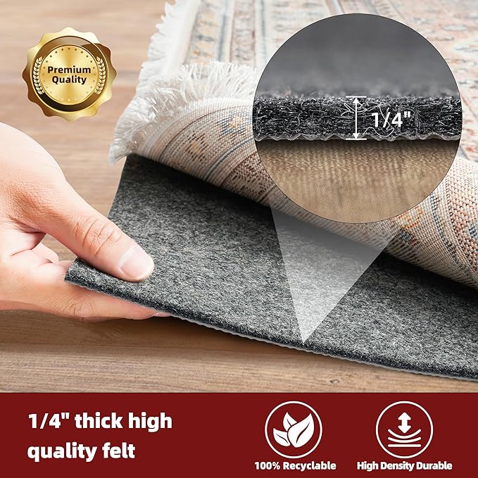 BAGAIL Felt and Natural Rubber Backing Rug Pads 1/4” Thick, Round 8 Ft Non Slip - Image 3