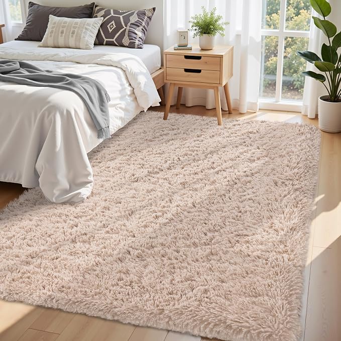 5x7 Area Rug for Living Room:Ultra Soft Fluffy Shag Beige Rugs, Large Fuzzy - Image 2