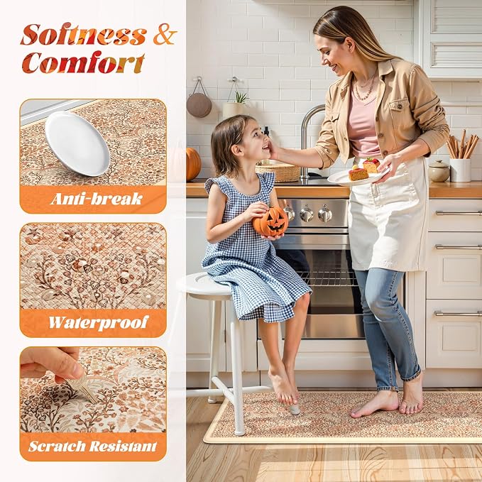 Collive Kitchen Mats Cushioned Anti Fatigue, Fall Vintage Floral Kitchen Rug - Image 5