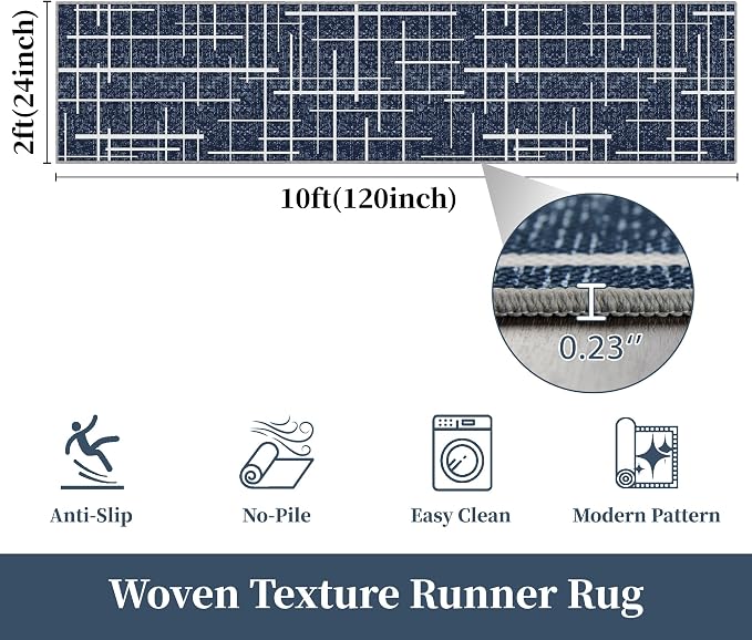 Non Slip Hallway Runner Rug 2x10, Washable Long Rug, Woven Thin Low Pile Carpet - Image 3