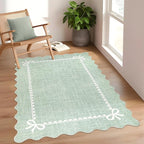 GarveeHome Scalloped Bow Rug for Living Room, Sage Green Rug for Dorm, Washable - Image 3