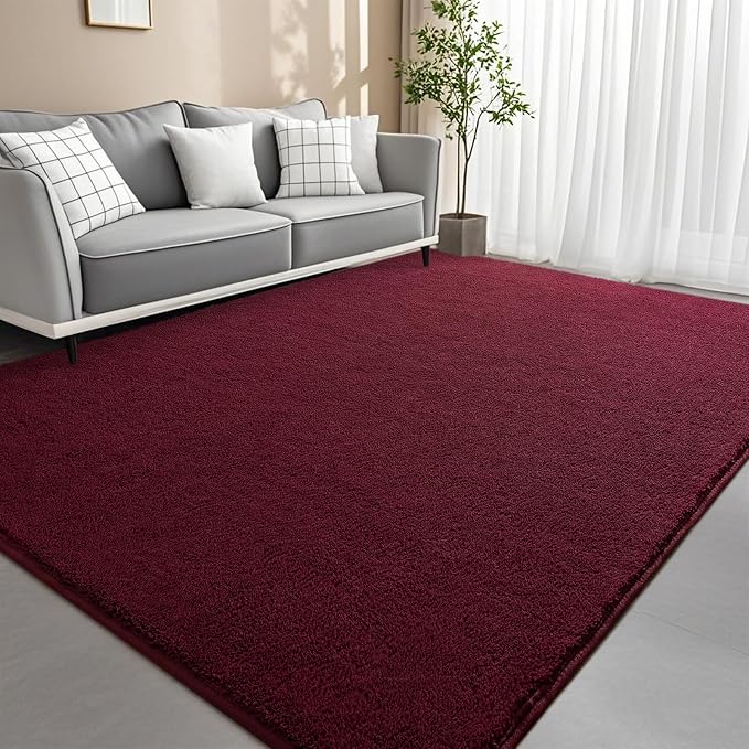 7x10 Feet Red Area Rugs for Bedroom, Indoor Washable Memory Foam Burgundy Rug by Woottpe