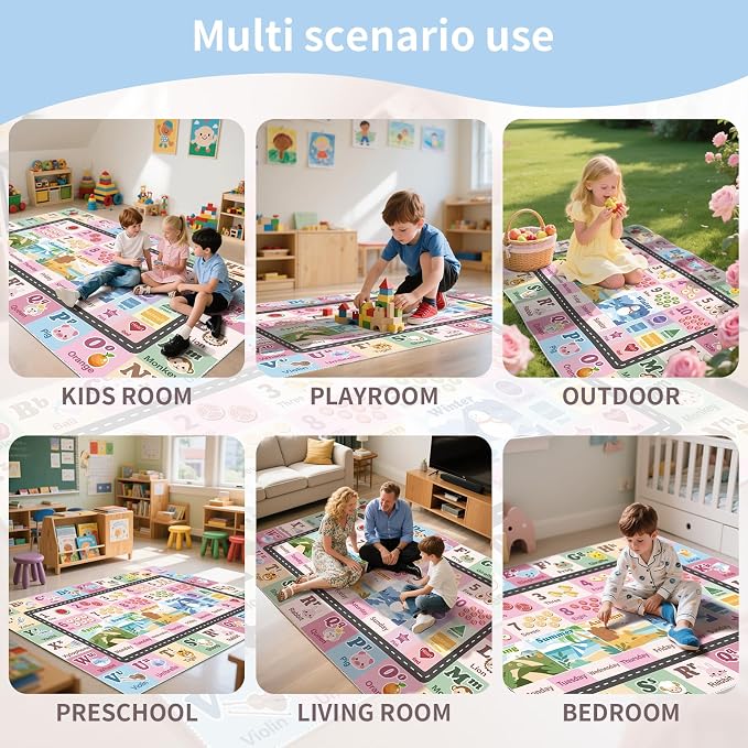 Kids ABC Rug for Playroom, Classroom Alphabet Area Carpet Playmat, Washable - Image 6