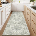 2x8 Washable Neutral Runner Rug Green Vintage Hallway Kitchen Carpet Non-Slip - Image 2