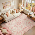 RELEANY Area Rugs 6'x9' Washable Non-Slip, Floral Vintage Distress Medallion by RELEANY