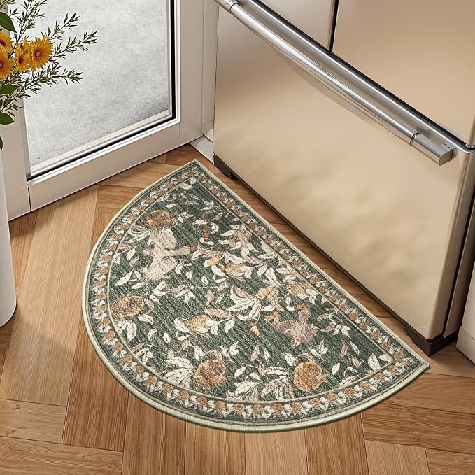 jinchan Eden Botanical Vintage Washable Small Area Rug, 2x3 Half Circle Floral - Image 3