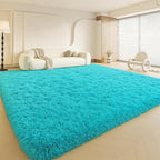 Teal Blue Plush Rug 9x12, Fluffy Shag Carpet Non-Slip, Area Rug - Image 4