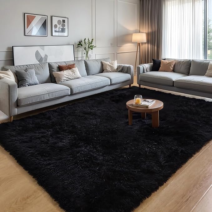 KICHOWUA 5x8 Black Fluffy Shag Rug - Image 9
