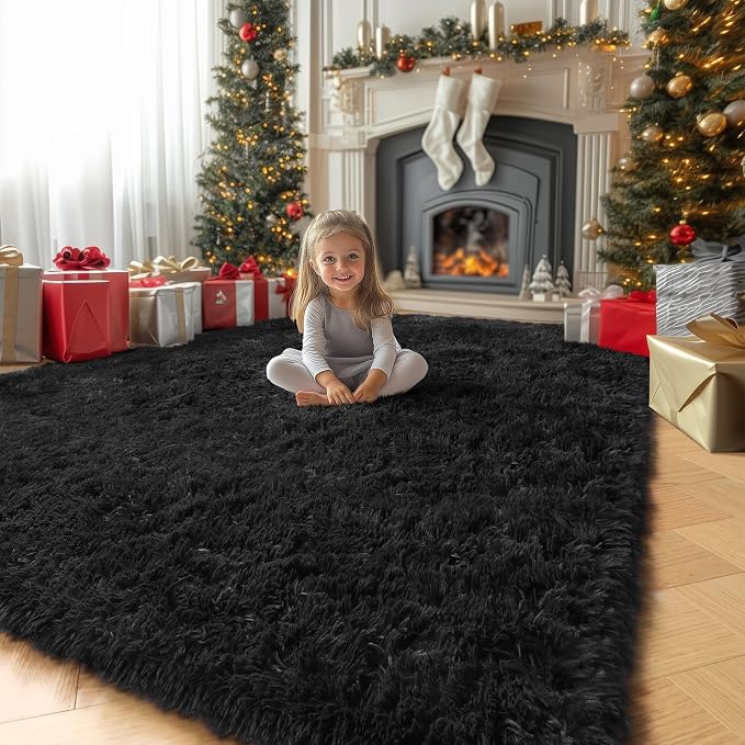 Amdrebio Black Rugs for Bedroom Living Room Decor Aesthetic, Fluffy Shag Furry - Image 5