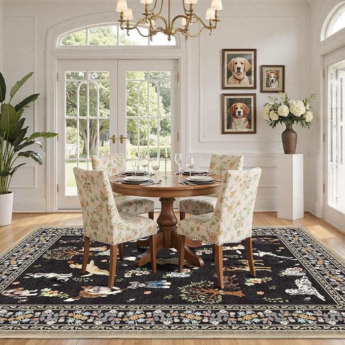 Washable Area Rug 8x10 Black, Large Soft Dog Rugs - Image 4