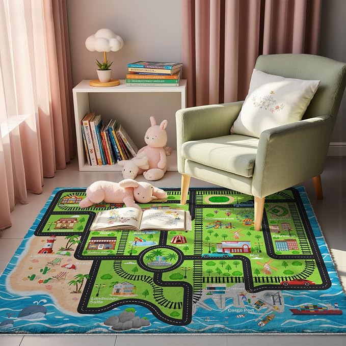 5x7ft Kids Island Train Car Play Rug - Image 2