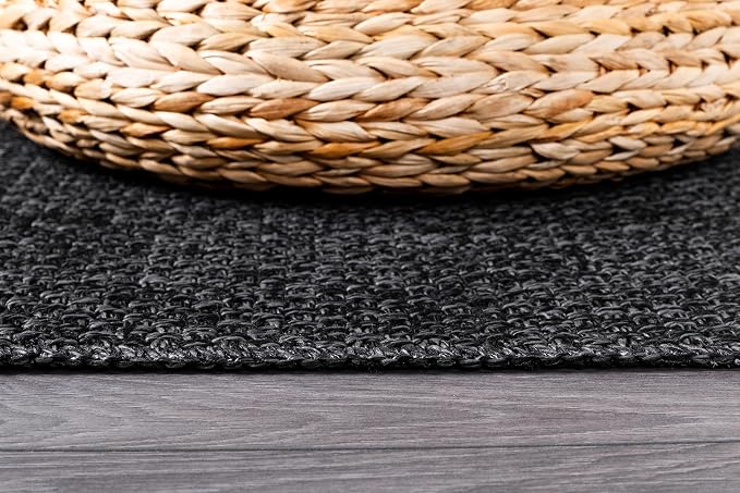 CAMILSON Indoor and Outdoor Runner Rug Dark Gray Black Solid Boho Woven Design - Image 8