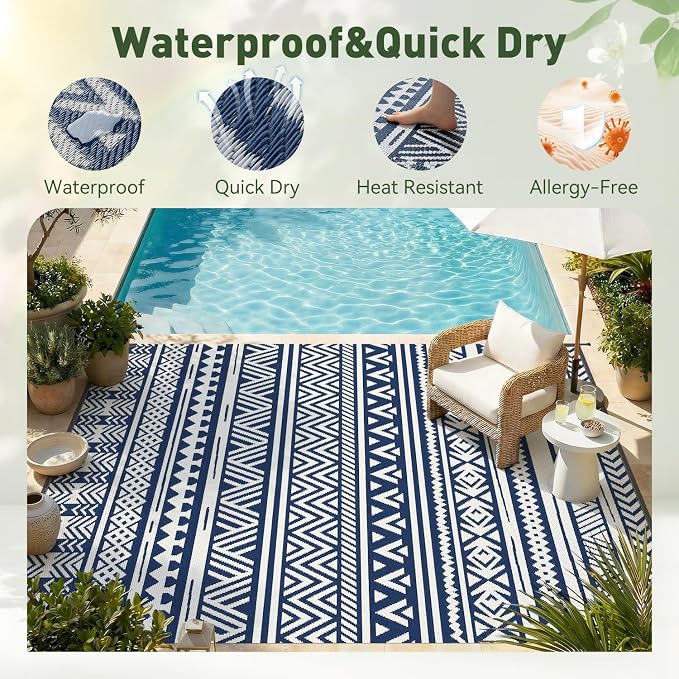 MontVoo-Outdoor Rug Carpet Waterproof 5x8 ft Reversible Patio Rug RV Camping - Image 4