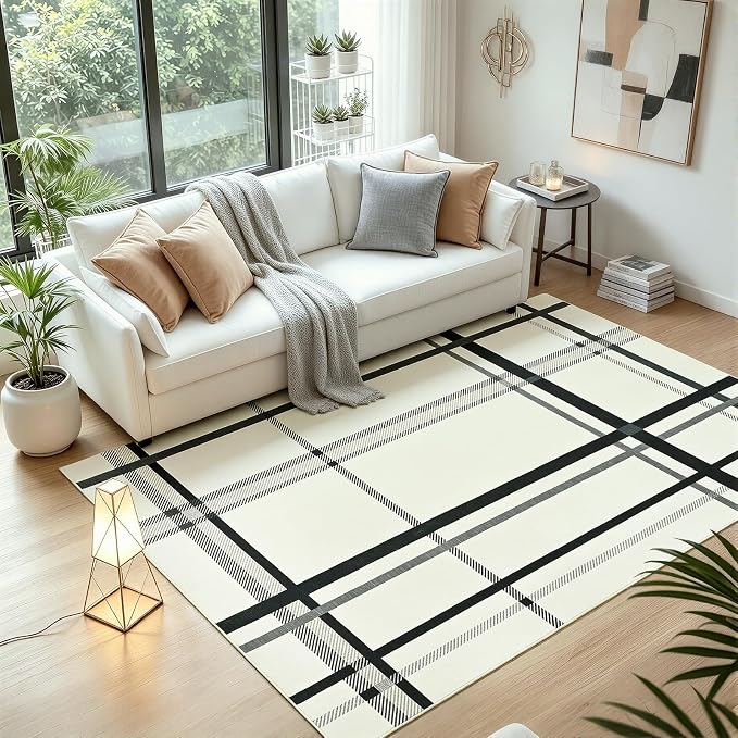 Terrug Plaid Area Rug for Bedroom, Soft Low Pile Stain Resistance Abstract - Image 2