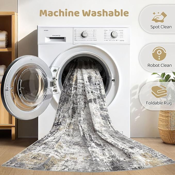 6x8 Area Rug Living Room: Washable Large Abstract Soft Stain Resistant Indoor - Image 2